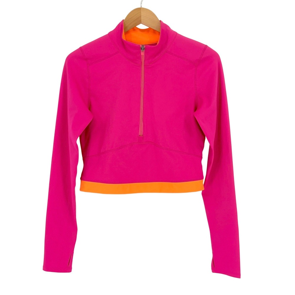 Free People FP Movement Show Me Something Half Zip Crop Top Pink Orange Medium